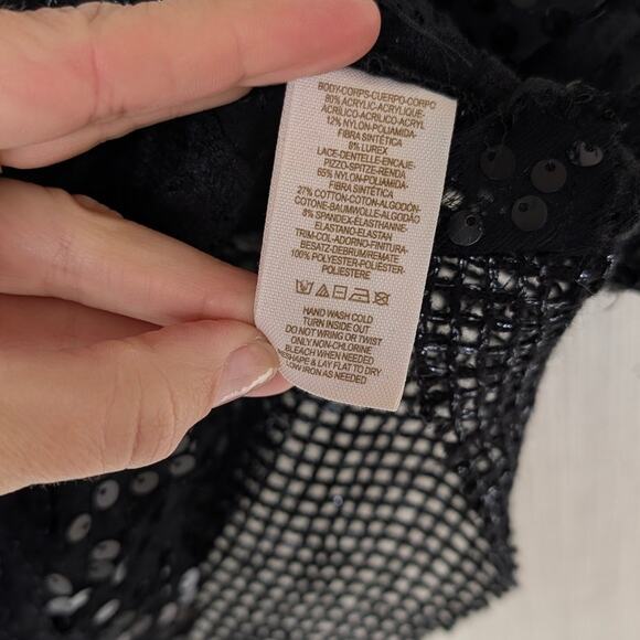 Free People Black Comb Lace Sequin Sleeveless Crop Top, size S - Picture 7 of 7